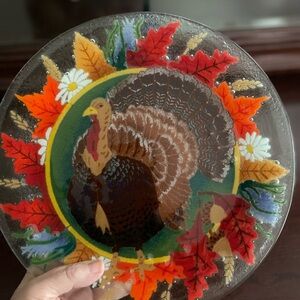 Peggy Karr Glass Turkey Plate (signed)